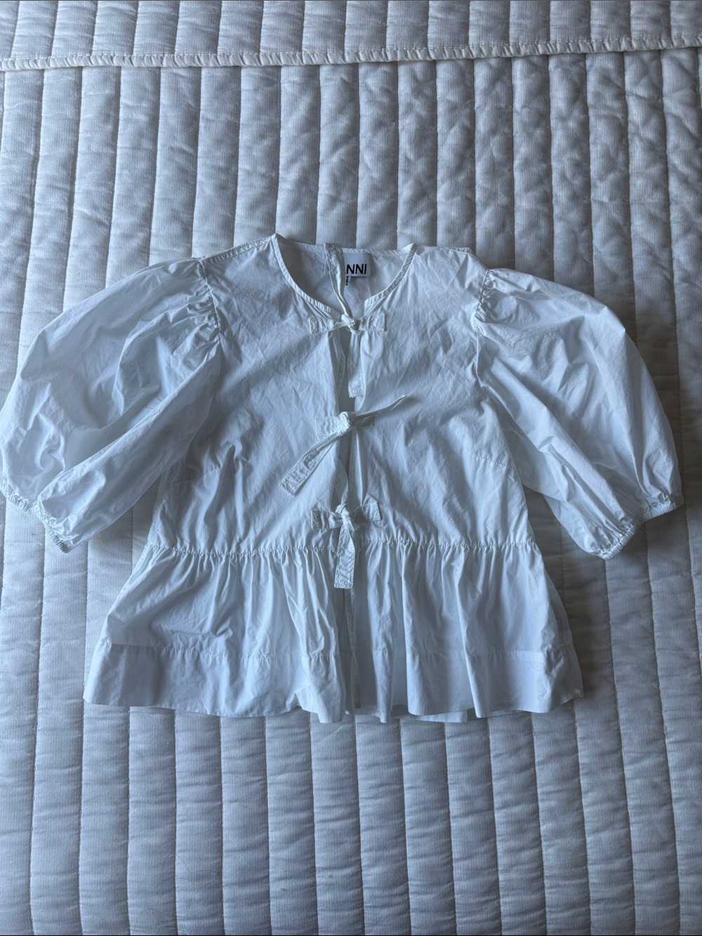Ganni White Cotton Logo Tag Blouse